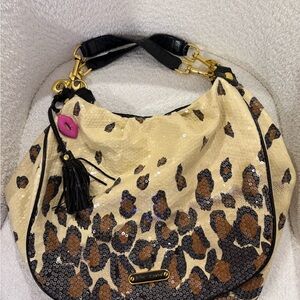 Vintage Betsy Johnson Leopard Print Hobo Bag
